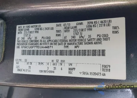 2014 Ford Escape S из США, поврежденный, VIN 1FMCU0F77EUA44871